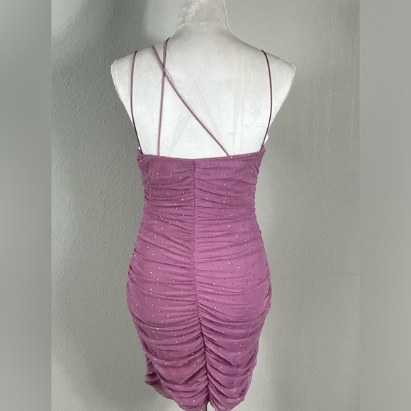 Pink Rhinestone Ruched Mini Dress - Picture 2 of 5